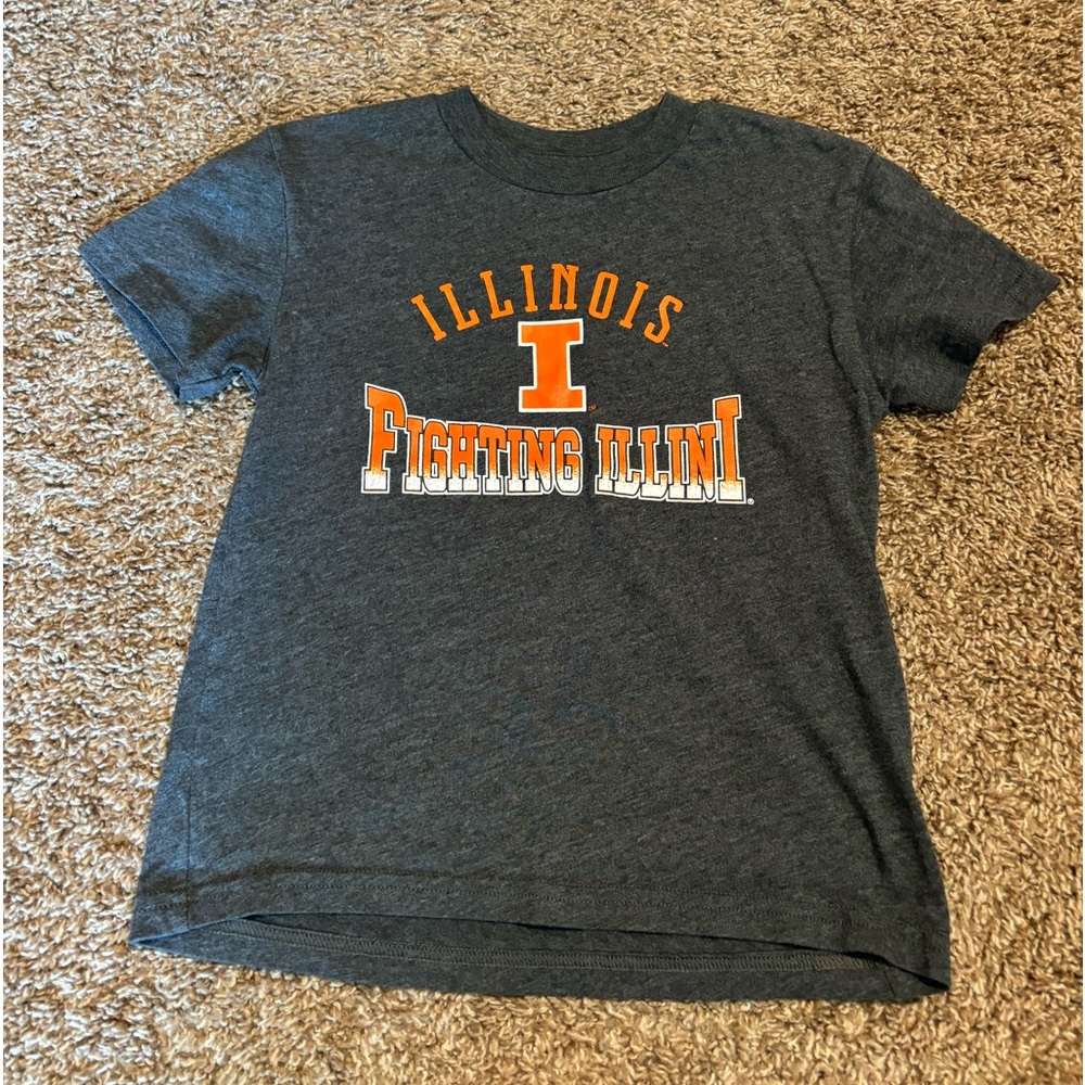 Youth Fighting Illini Tee Dark Gray and Orange/White Size M (5-6)